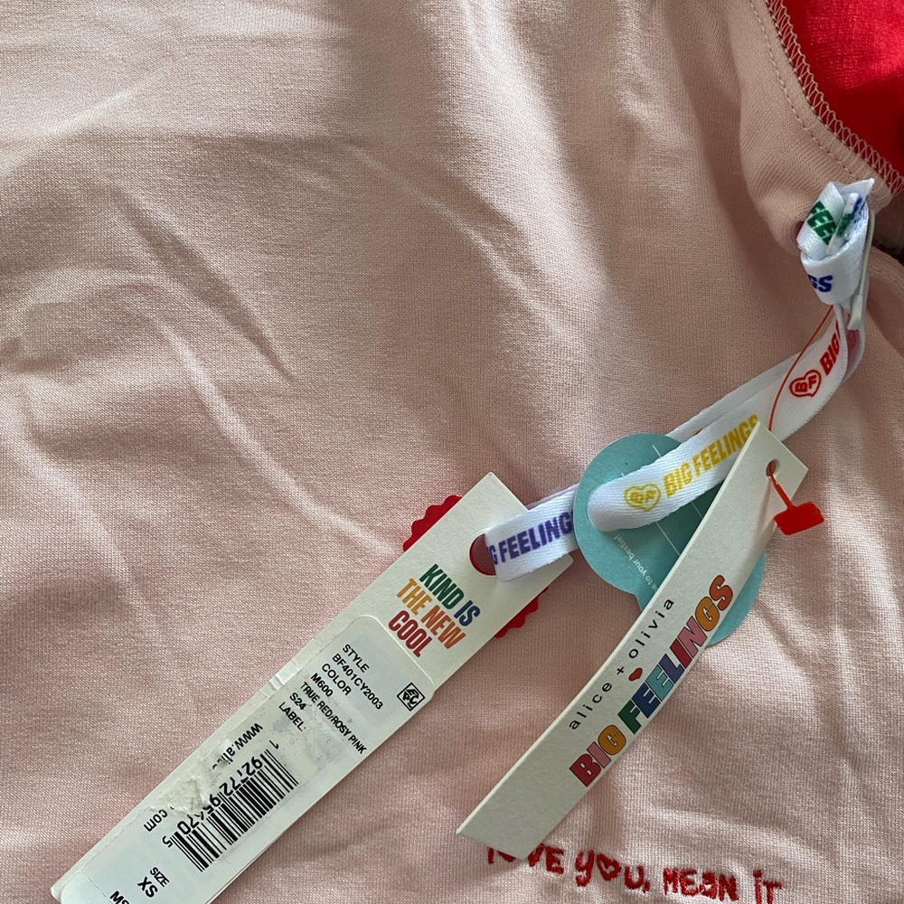 Alice + Olivia Big Feelings Pink and Red Crop Sweatshirt NWT - Picture 3 of 6